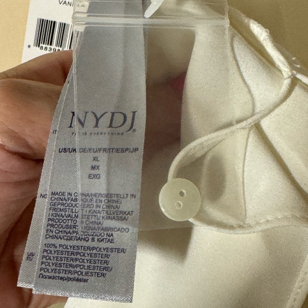 NYDJ White 3/4 Sleeve Relaxed Blouse with Mandarin Collar - Picture 9 of 9